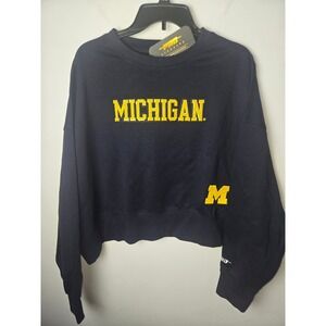 Pro Standard Michigan Wolverines Women Navy Blue Sequin Cropped Sweatshirt L NEW